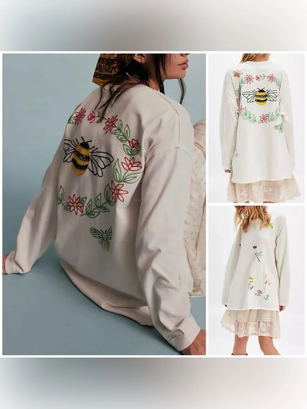 NWOT Free People We The Free Never Leaf Me Tee - ivory combo - XL *IR*